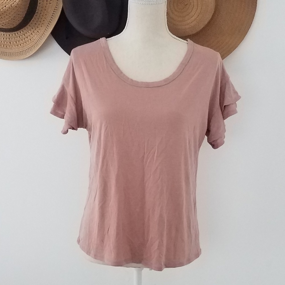 Sienna Sky | Pink Tee W/ Ruffle Short Sleeves /A37